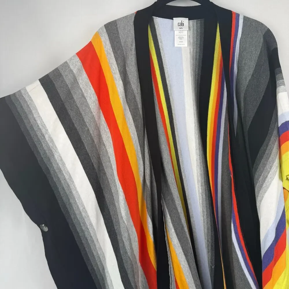 Cabi Multicolor Striped Serape Convertible Poncho Cape 100% Cotton Size M/L - Picture 3 of 9